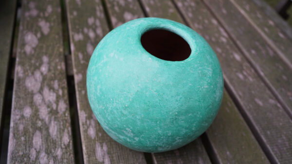 Turquoise vaas met Tadelakt & Marmorino – mediterraan karakter